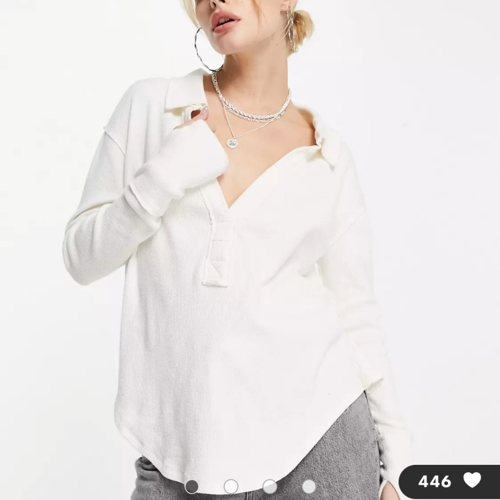 Free People Collared Split Neck Top - Picture 4 of 16